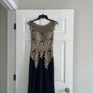 Camille La Vie Black and Gold Embellished Gown